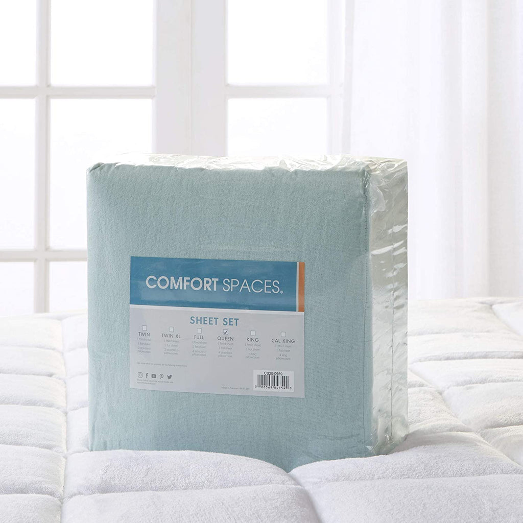 Comfort Spaces Cotton Flannel Breathable Warm Deep Pocket Sheets With Pillow Case Bedding, Twin, Solid Aqua, 3 Piece