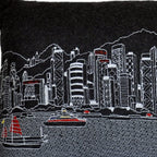 HomeRoots Grey 24' Black Hong Kong Nighttime Skyline Lumbar Decorative Pillow