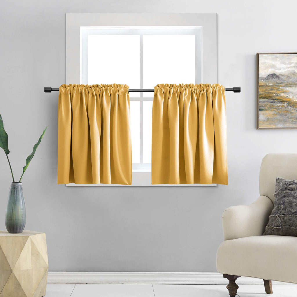 Donren 30 Inch Gold Yellow Small Window Curtains - Blackout Room Darkening Curtain Tiers With Rod Pocket,Set Of 2 Panels