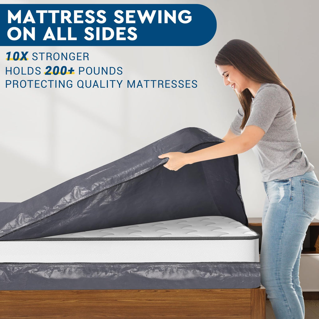 Storageright Mattress Bags For Moving, Cali-King Size - Extra Thick Mattress Cover For Moving With 8 Handles And Zipper, Heavy Duty Mattress Bags For Storage, Reusable Mattress Storage Bag, Moving Bag