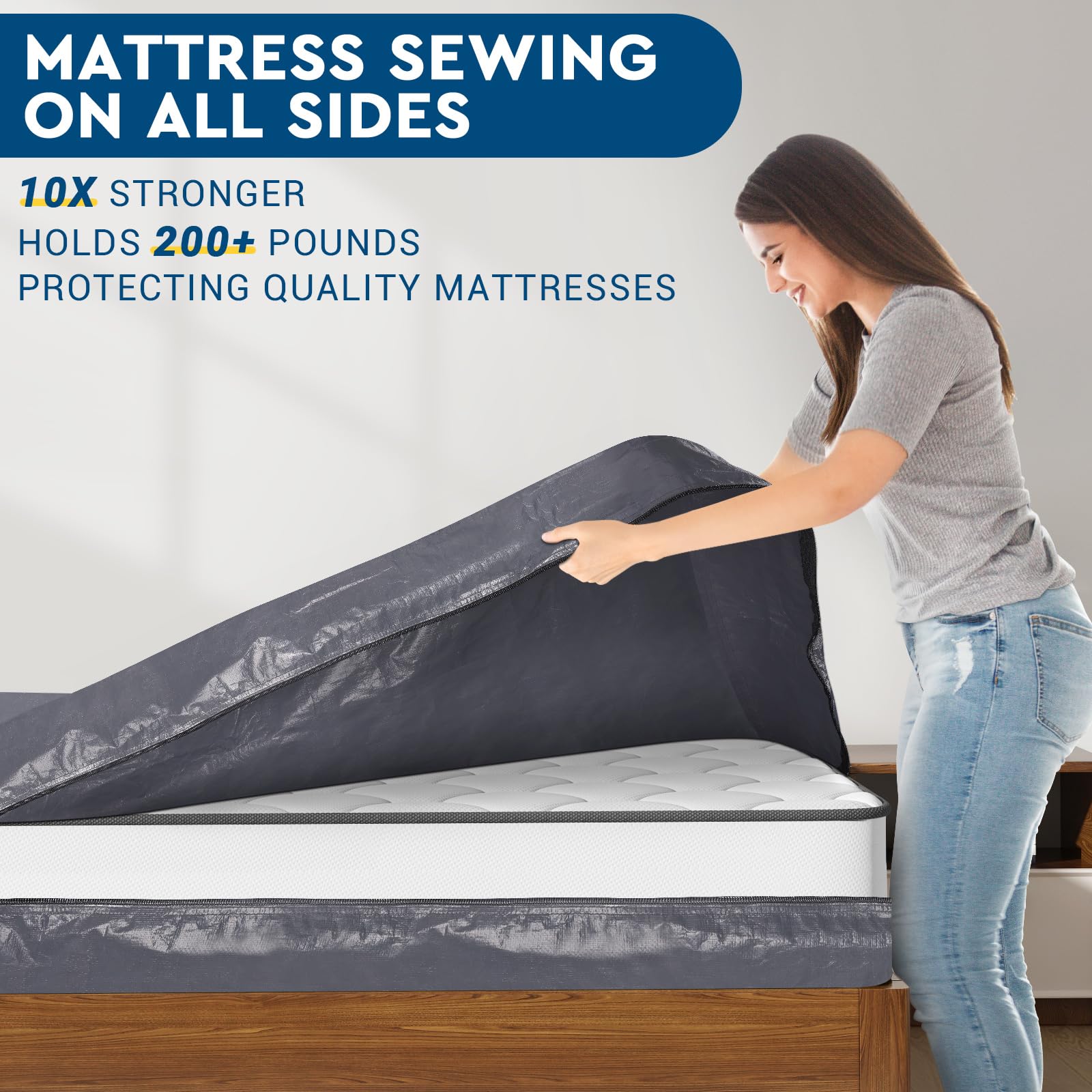 Storageright Mattress Bags For Moving, Cali-King Size - Extra Thick Mattress Cover For Moving With 8 Handles And Zipper, Heavy Duty Mattress Bags For Storage, Reusable Mattress Storage Bag, Moving Bag