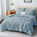Cozylux Queen Comforter Set - 7 Pieces Comforters Queen Size Light Blue, Pintuck Bed In A Bag Pinch Pleat Bedding Sets With All