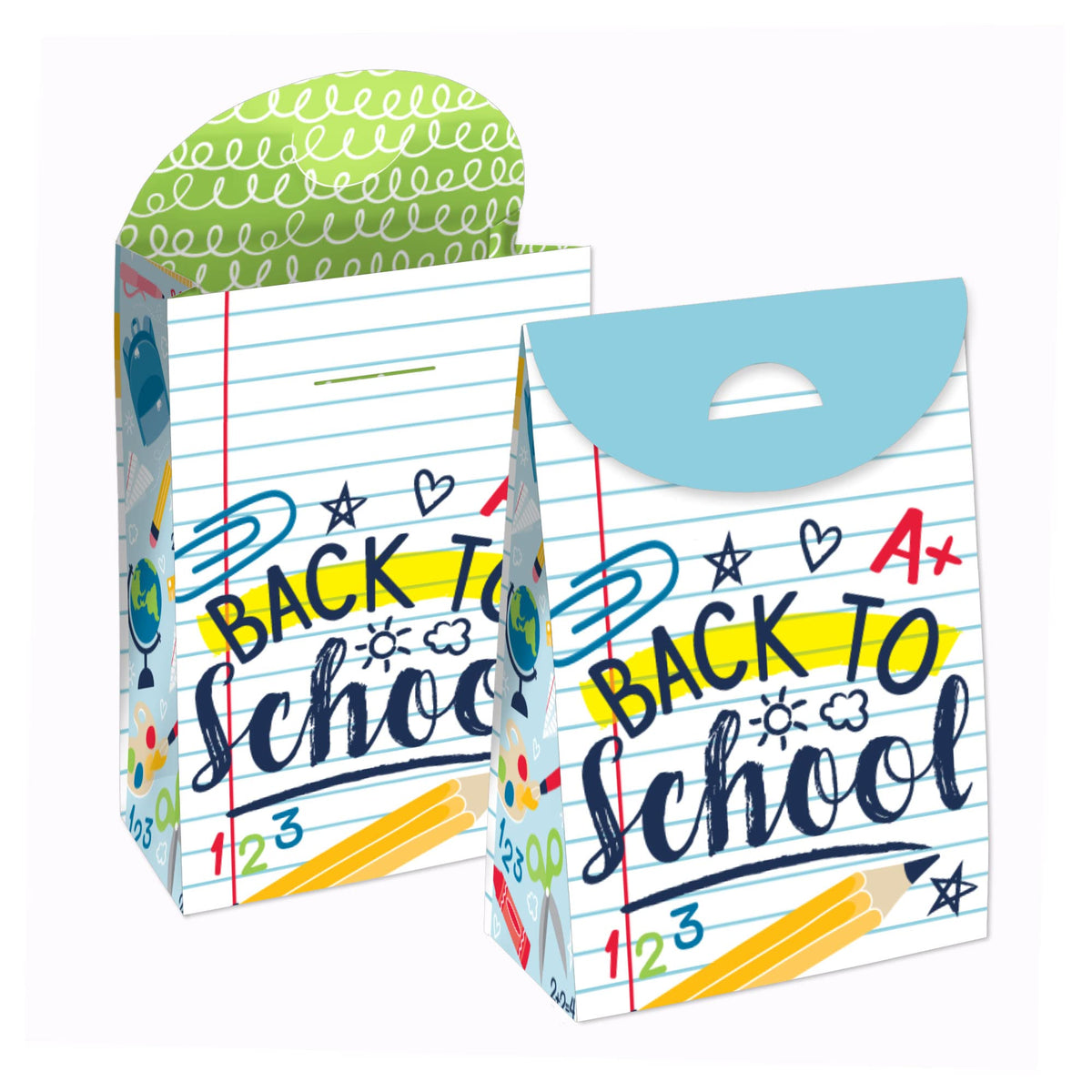 Big Dot of Happiness Back to School - First Day of School Classroom Gift Favor Bags - Party Goodie Boxes - Set of 12