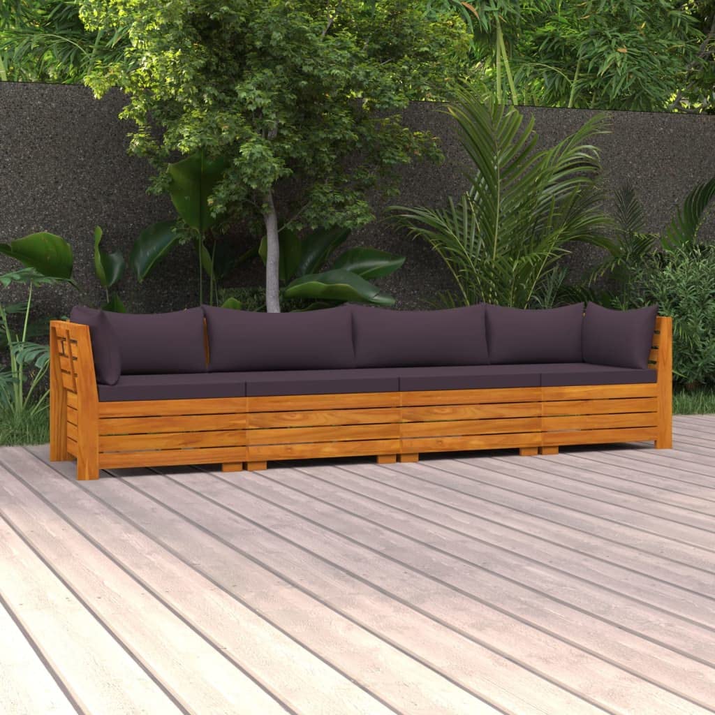 vidaXL Solid Acacia Wood 4-Seater Patio Sofa with Cushions Outdoor Garden Terrace Yard Wooden Seat Seating Sitting Chair Sofa Furniture