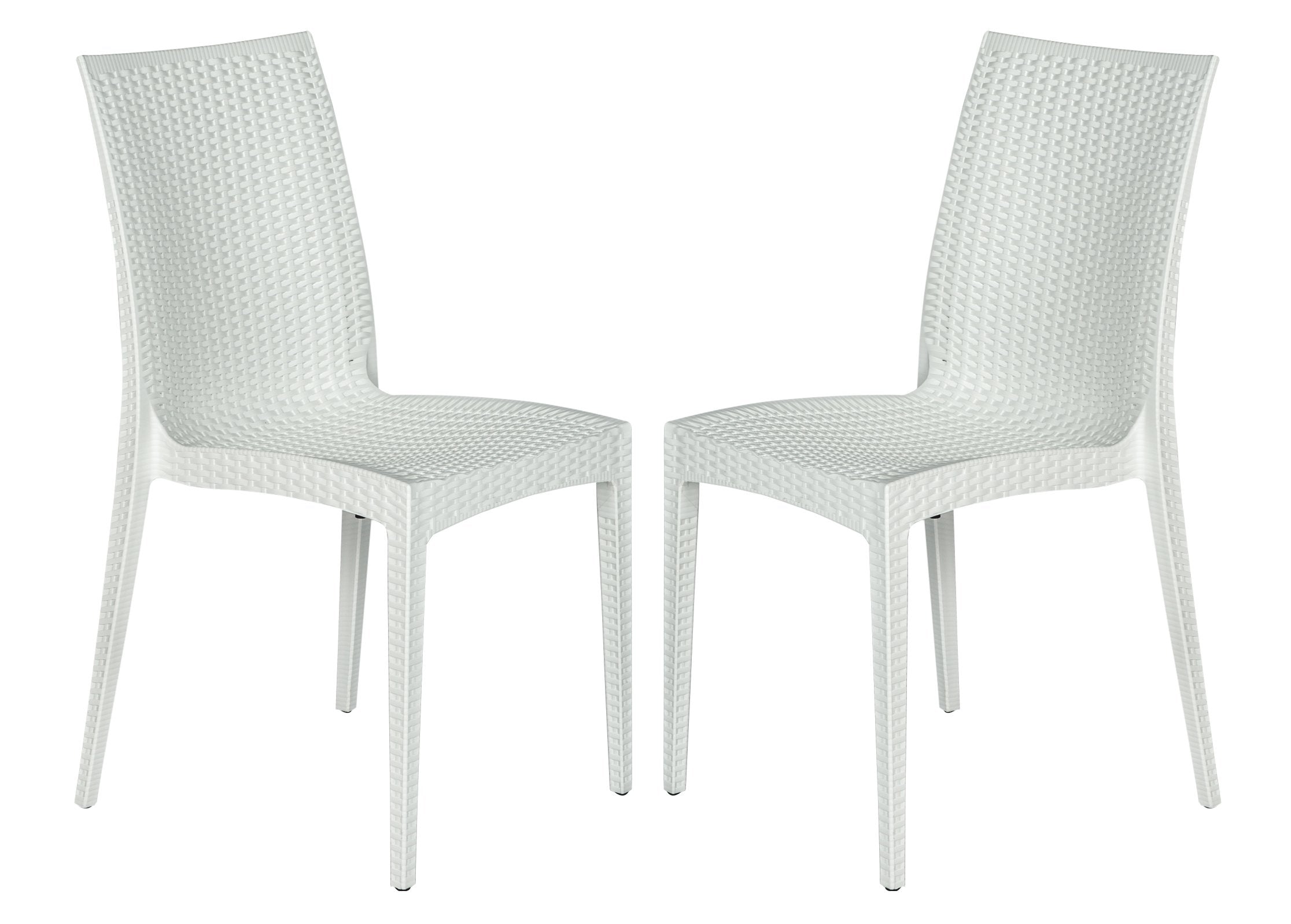 LeisureMod Hickory Indoor-Outdoor Modern Weave Design Stackable Dining Side Chair Set of 2 (White)