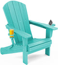 SERWALL Adirondack Chair with Cup Holders - Composite Adirondack Chairs HDPE Outdoor Chairs All Weather Use- Light Blue