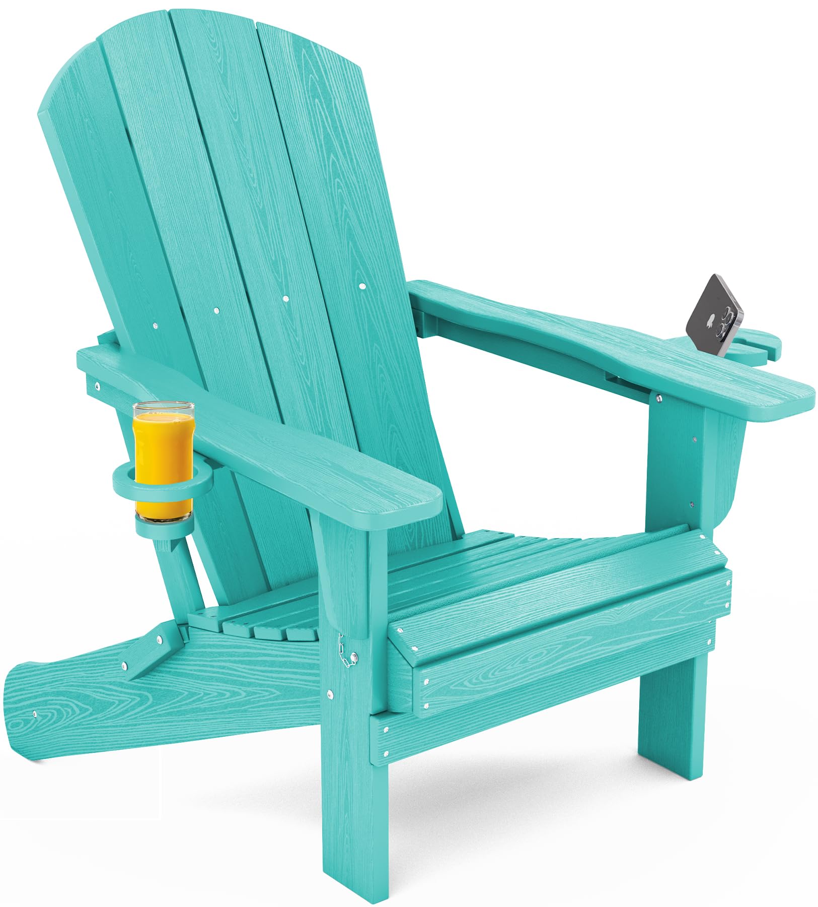 SERWALL Adirondack Chair with Cup Holders - Composite Adirondack Chairs HDPE Outdoor Chairs All Weather Use- Light Blue