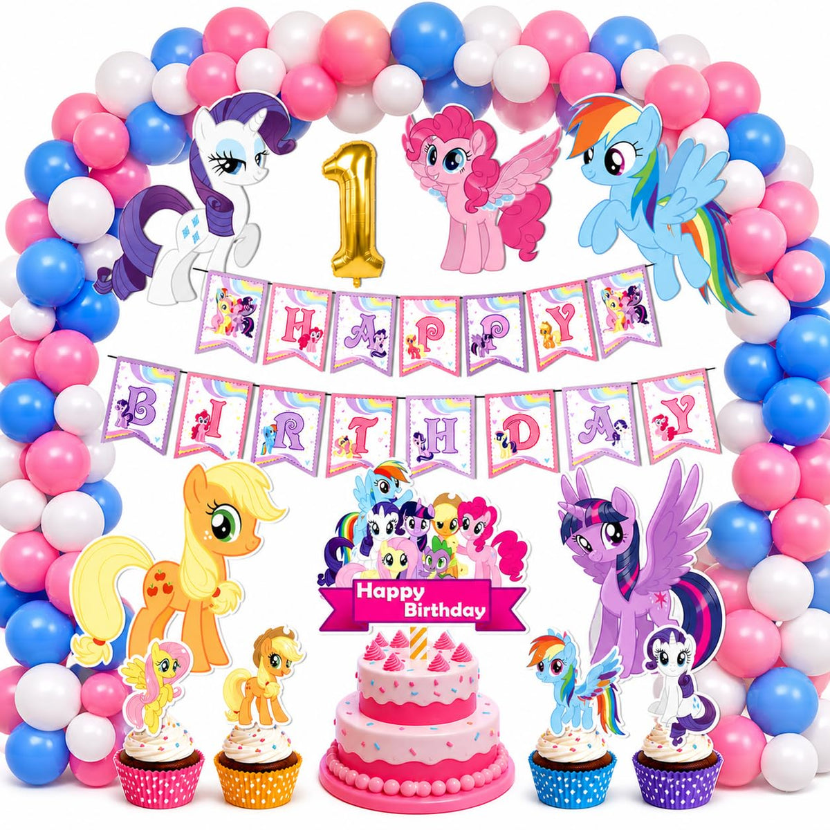 Partyjoy Birthday Party Decorations Kit for Girls  Balloon , Happy Birthday Banner, Cake Topper, Cupcake Toppers & Number Foil 