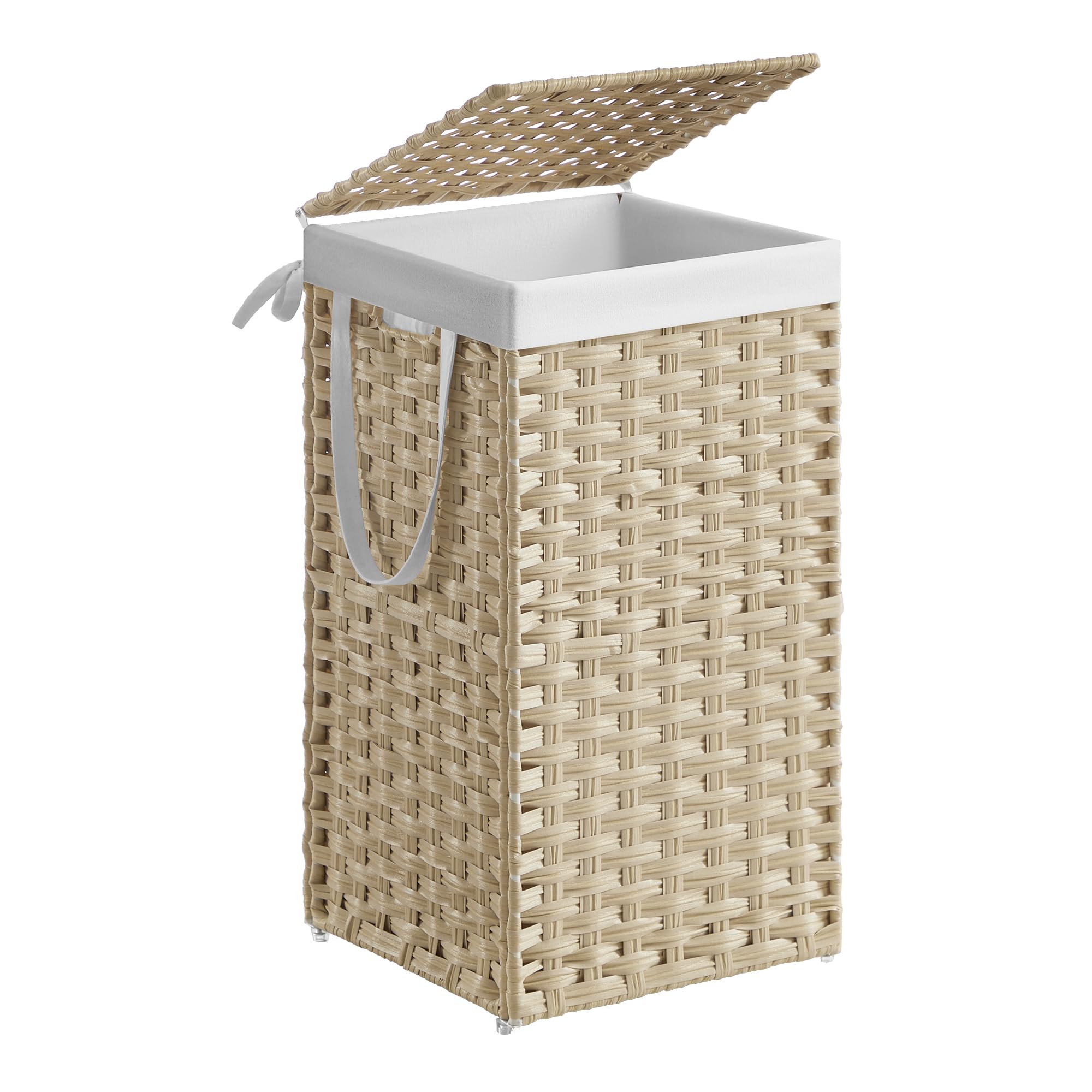 SONGMICS Laundry Hamper with Lid, 17.2 Gallon (65L) Synthetic Rattan Clothes Laundry Basket with Lid and Handles, Foldable, Remo