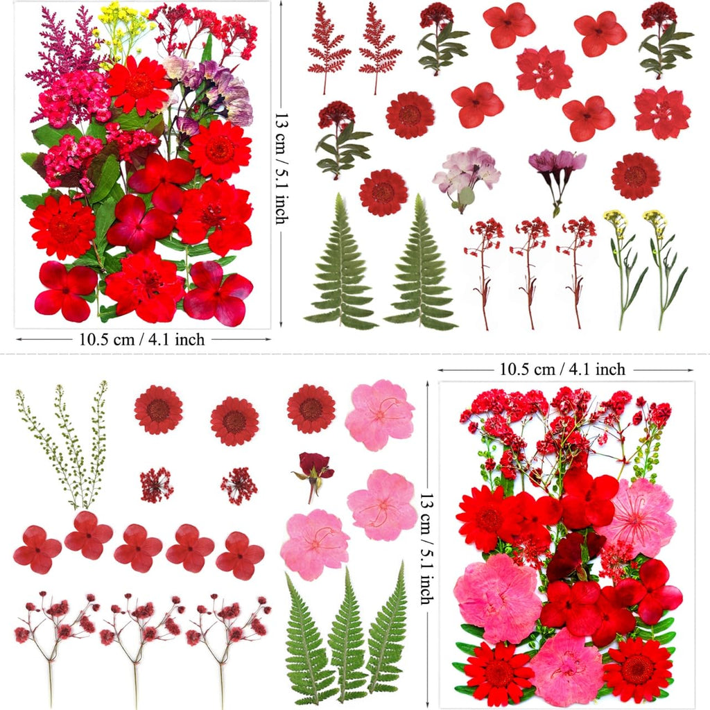 Mikiya 88Pcs Red Dried Pressed Flowers For Resin Molds, Assorted Real Natural Bulk Dry Floral Leaves For Diy Art Crafts, Epoxy J