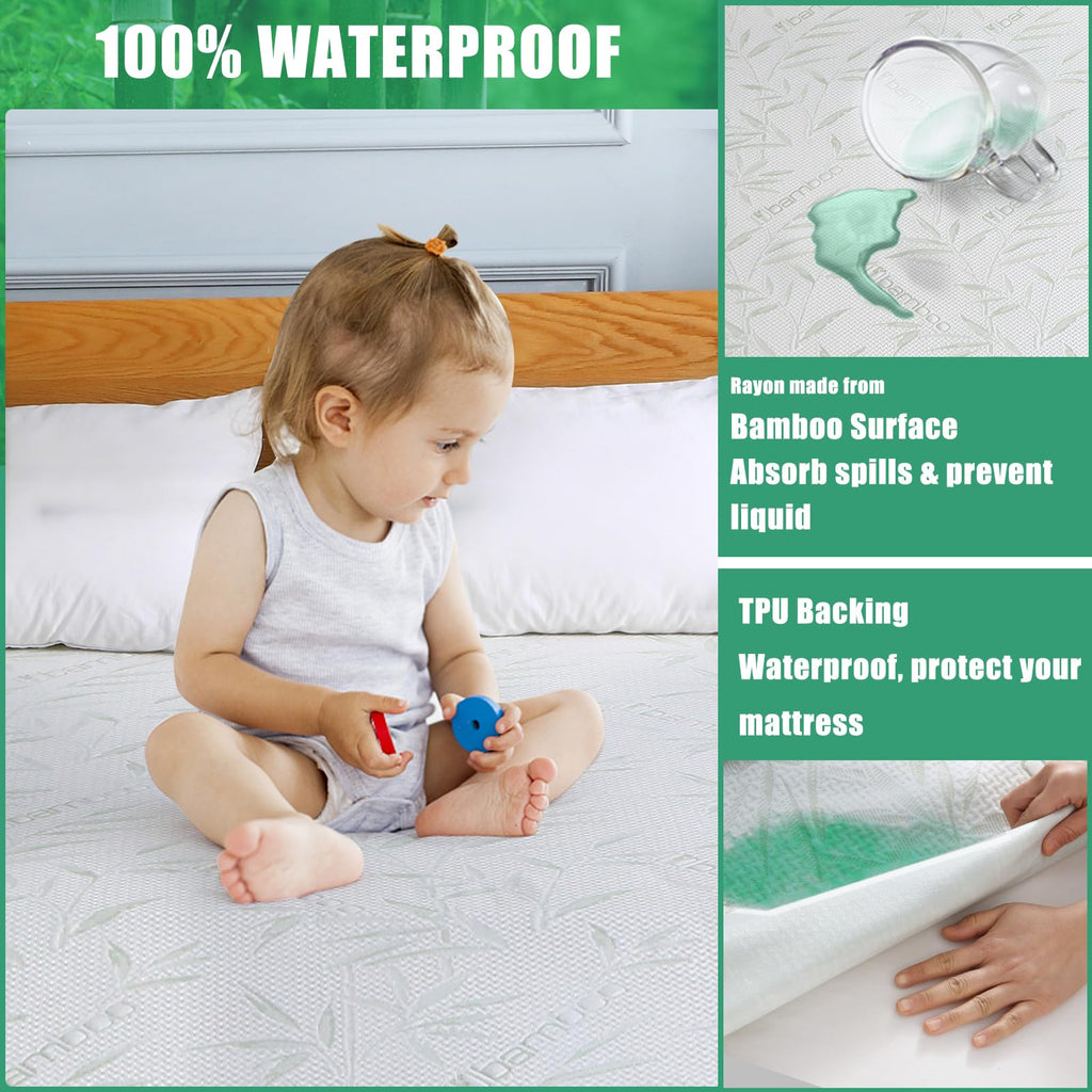 Jamrest Waterproof Mattress Protector Twin Xl Size, Viscose Cooling Breathable Mattress Cover, Fitted Deep Pocket Mattress Pad C
