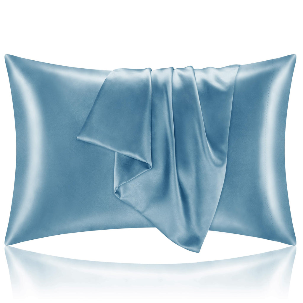Bedelite Satin Pillowcase With Zipper 2 Pack, Airy Blue Pillow Cases Standard Size, Super Soft And Cooling Similar To Silk Pillo