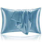 Bedelite Satin Pillowcase With Zipper 2 Pack, Airy Blue Pillow Cases Standard Size, Super Soft And Cooling Similar To Silk Pillo