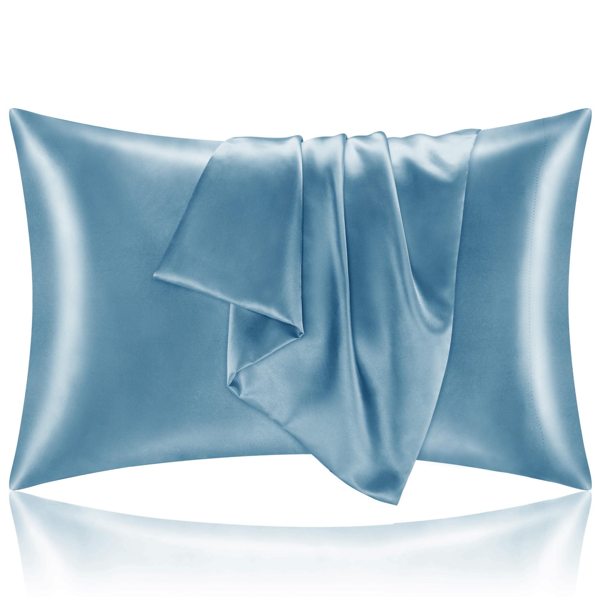 Bedelite Satin Pillowcase With Zipper 2 Pack, Airy Blue Pillow Cases Standard Size, Super Soft And Cooling Similar To Silk Pillo