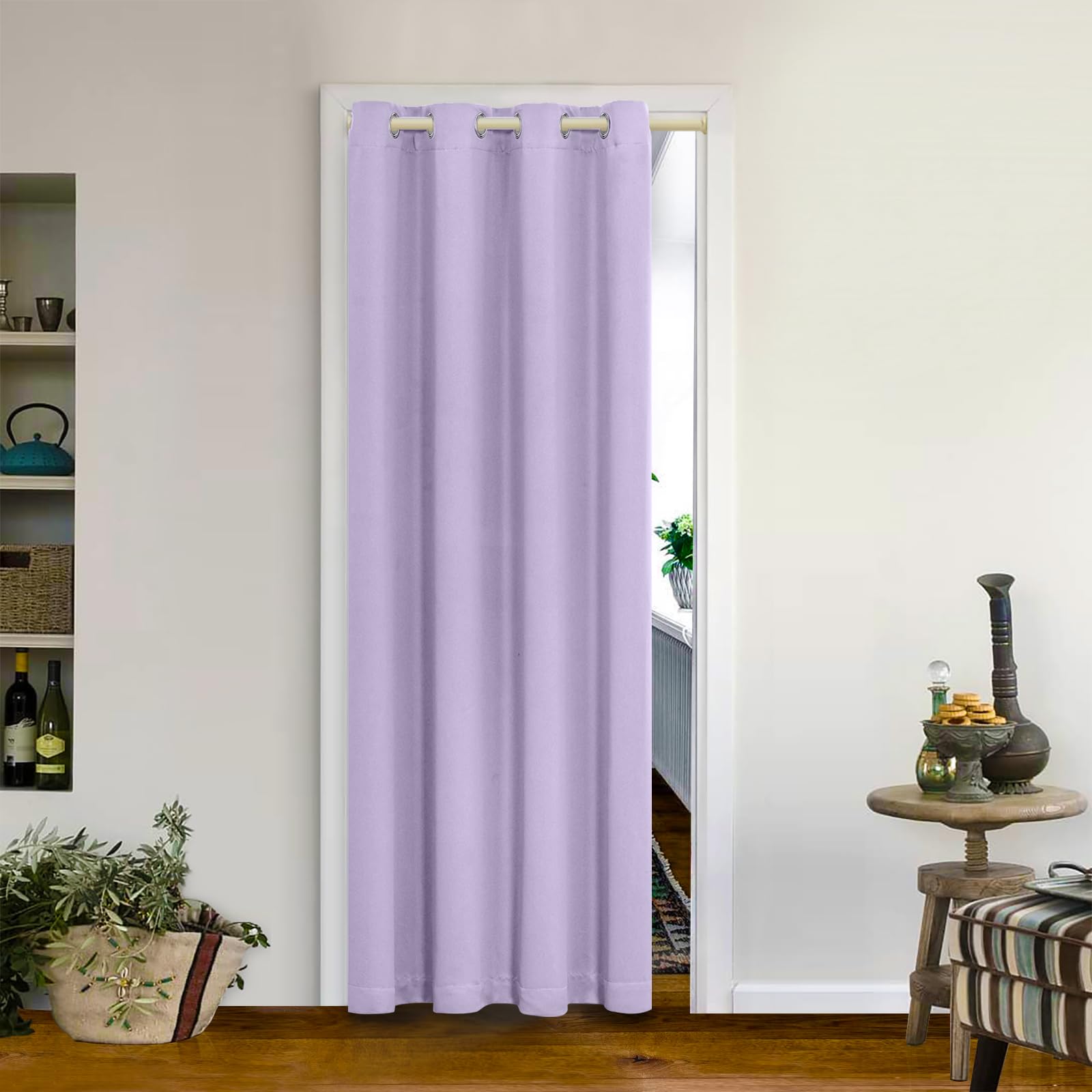 Mysky Home Light Purple Door Curtains For Doorway Lilac Closet Curtain For Living Room Grommet Room Darkening Curtain For Bedroom Thermal Insulated Blackout Curtain, 1 Curtain Panel, 52 X 72 Inch