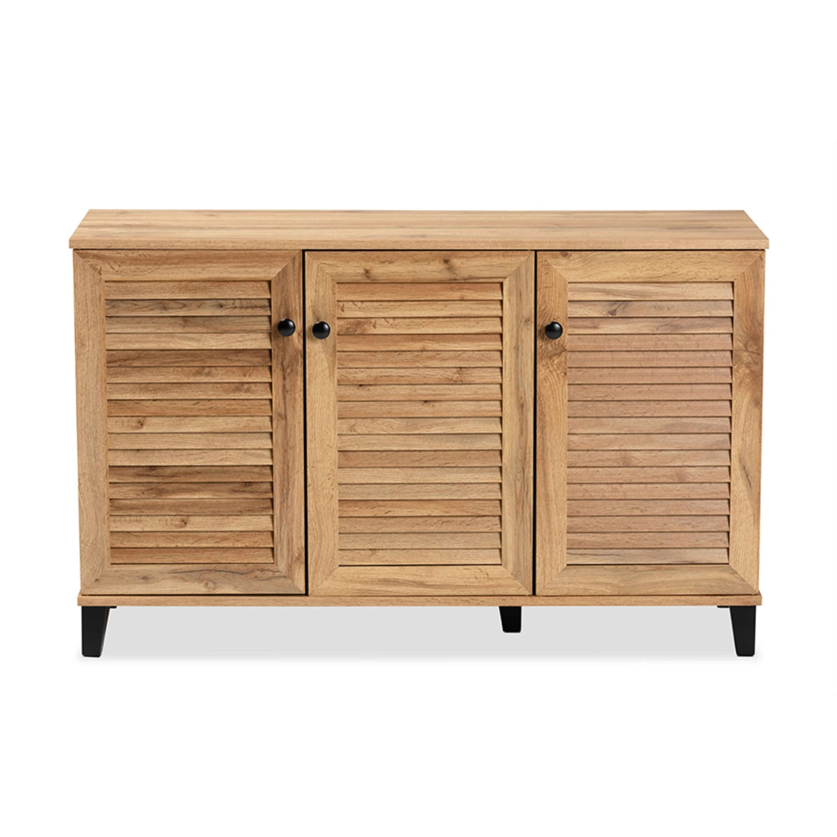 Baxton Studio Coolidge Modern and Contemporary Oak Brown Finished Wood 3-Door Shoe Storage Cabinet