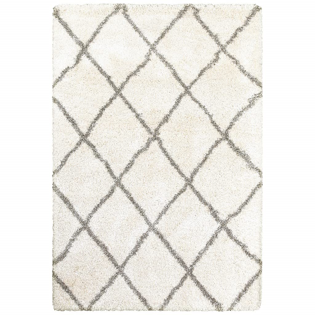 HomeRoots Polypropylene 8’ x 11’ Ivory and Gray Geometric Lattice Area Rug