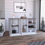 DEPOT E-SHOP Mars Kitchen Island with Two Cabinets and Three Open Shelves, White/Dark Brown - Kitchen