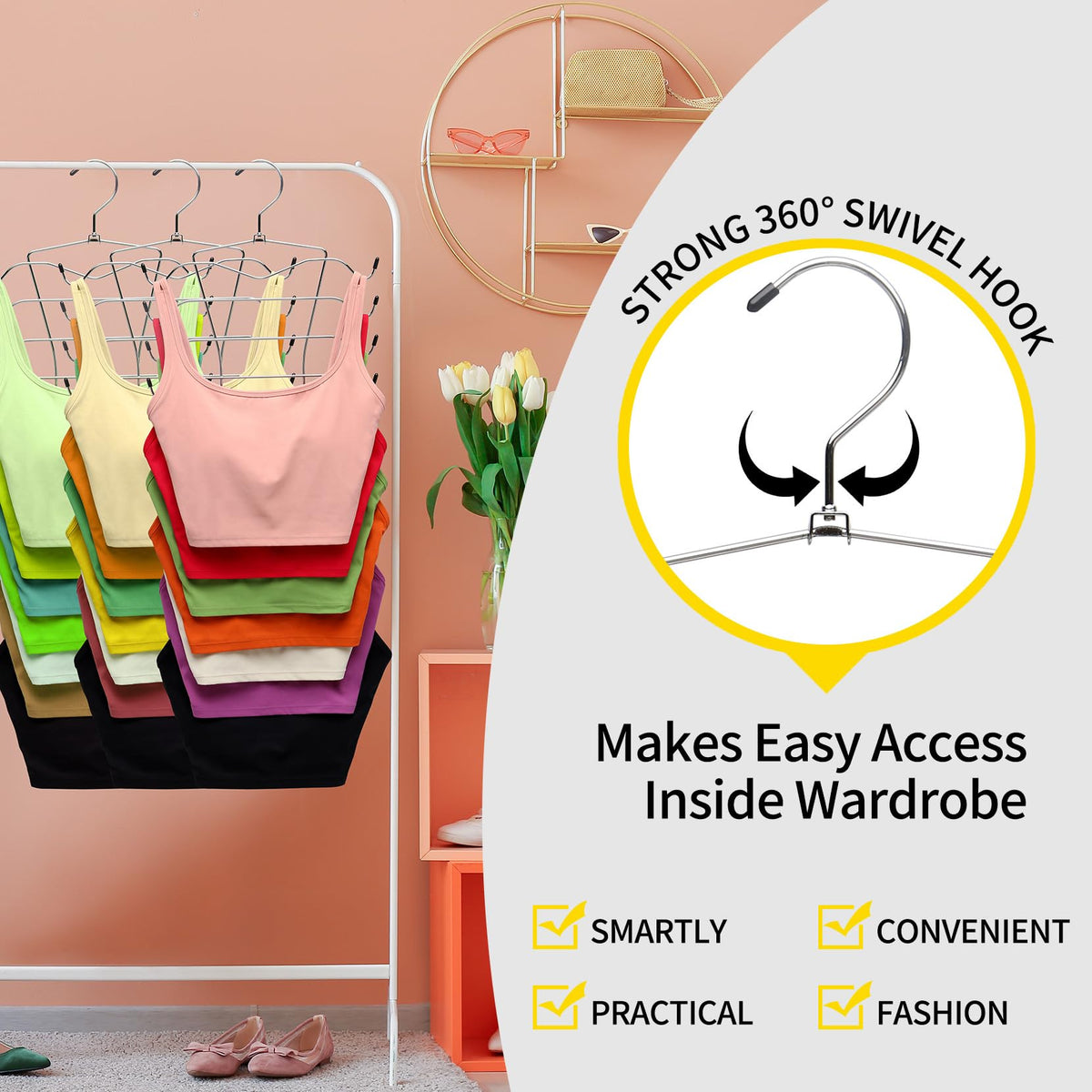 3 Pack Closet-Organizer,8 Tier Tank-Top-Hanger,Closet-Organizers-And-Storage Bra-Hangers-Space-Saving,Apartment Dorm-Room-Essent