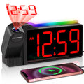 Peakeep Digital Clock, Nightlight Projection Alarm Clock for Bedroom Ceiling, LED Plug in Electric Bedside Clock USB Charger, Ba