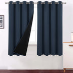LEMOMO 100% Blackout Navy Blue Curtains with Black Lining/52 x 63 Inch/Set of 2 Panels Thermal Insulated Room Darkening Curtains