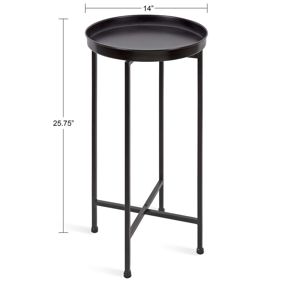 Kate And Laurel Celia Round Metal Foldable Accent Table With Tray Top, Black