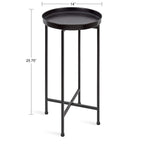 Kate And Laurel Celia Round Metal Foldable Accent Table With Tray Top, Black
