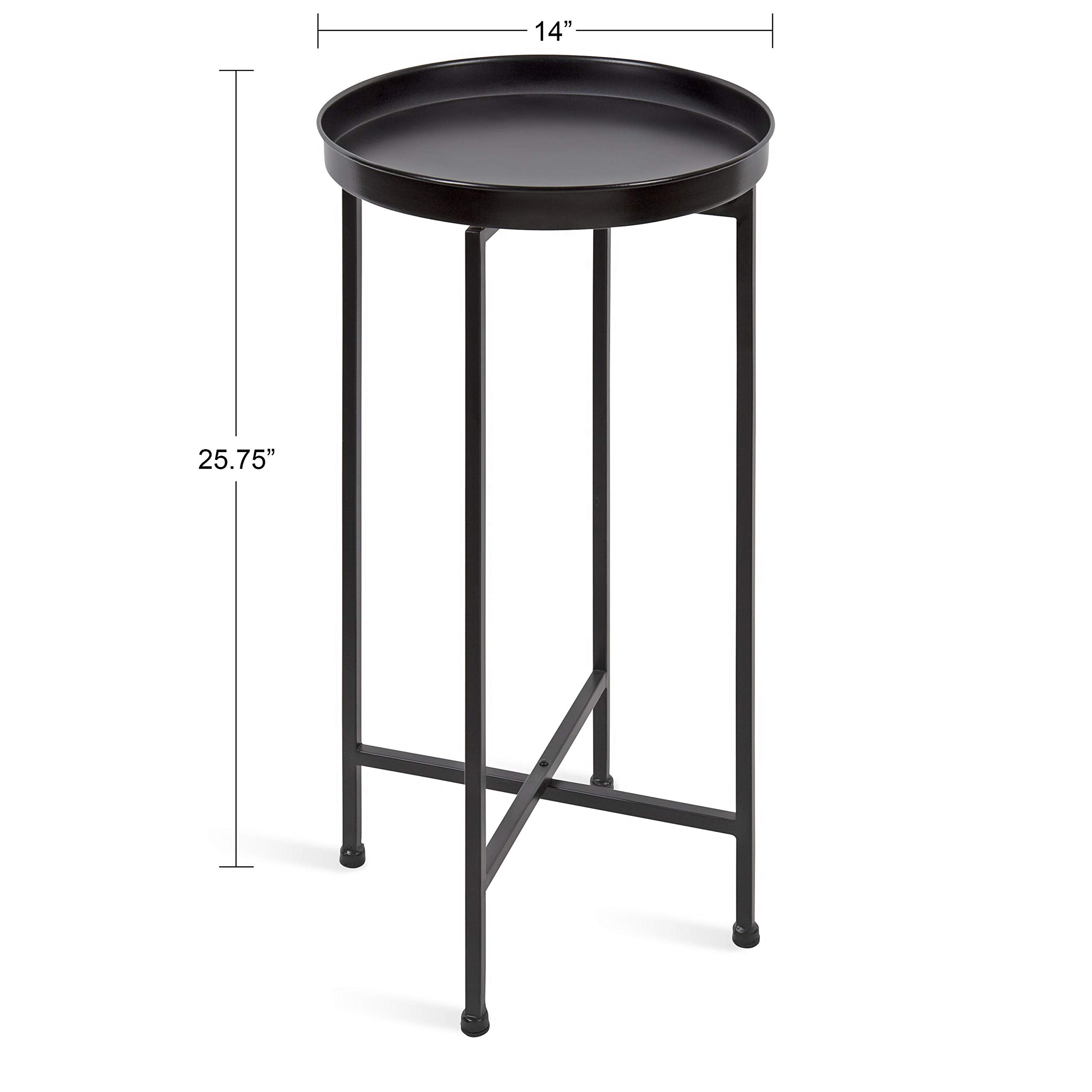 Kate And Laurel Celia Round Metal Foldable Accent Table With Tray Top, Black