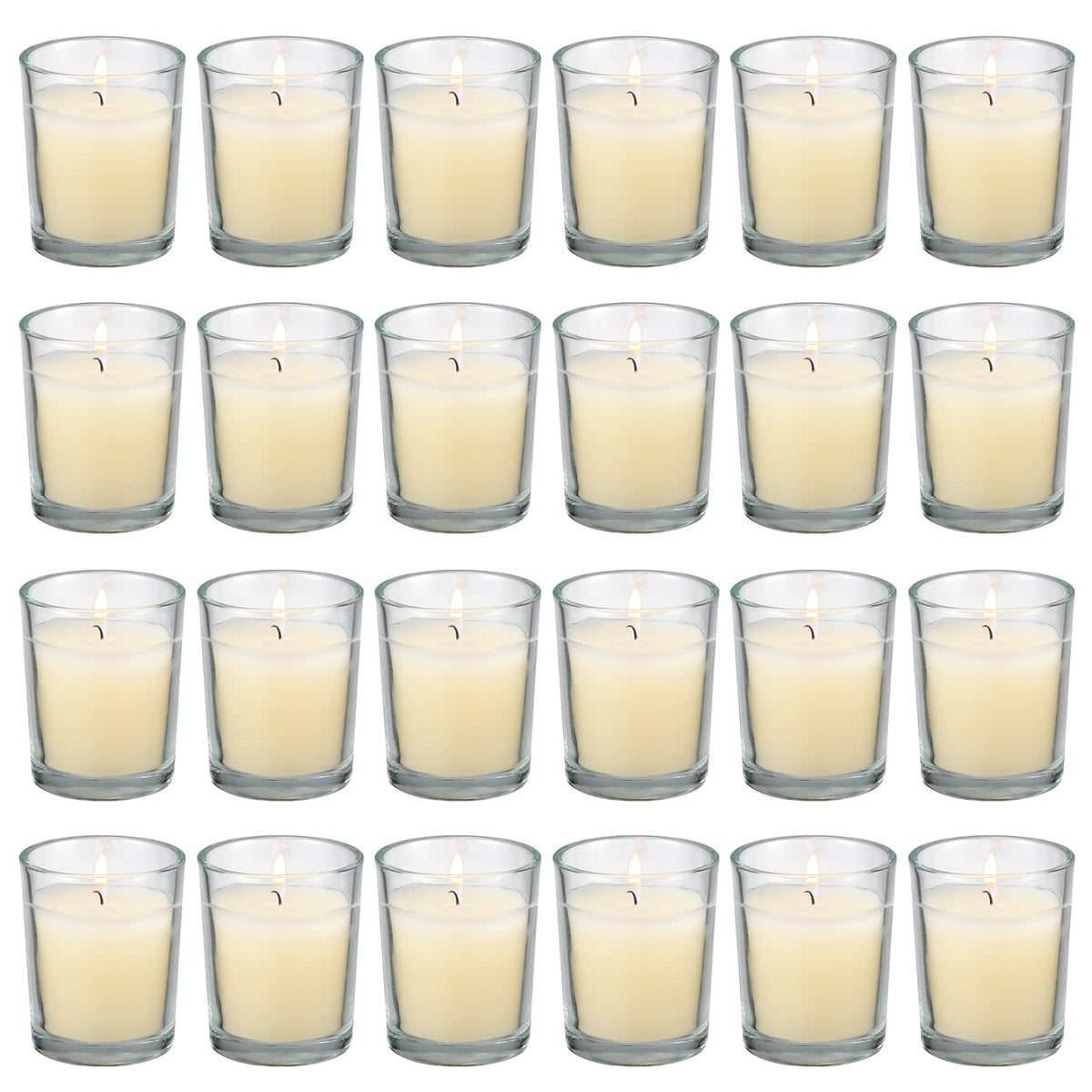 flamecan 24 Pack Clear Glass Filled Ivory Votive Candles. Unscented Votive Candles for Home D  cor Spa Weddings Birthdays Holida
