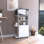 Modern Kitchen Cart 39" H, Single Door Cabinet, 4 Wheels, 1 Side Shelf, White