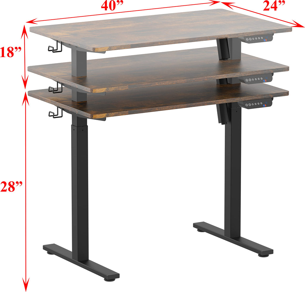 SHW Electric Height Adjustable Standing Desk with Drawer, Memory Preset, Cable Management, Engineered Wood, Rustic Brown, 40-Inch