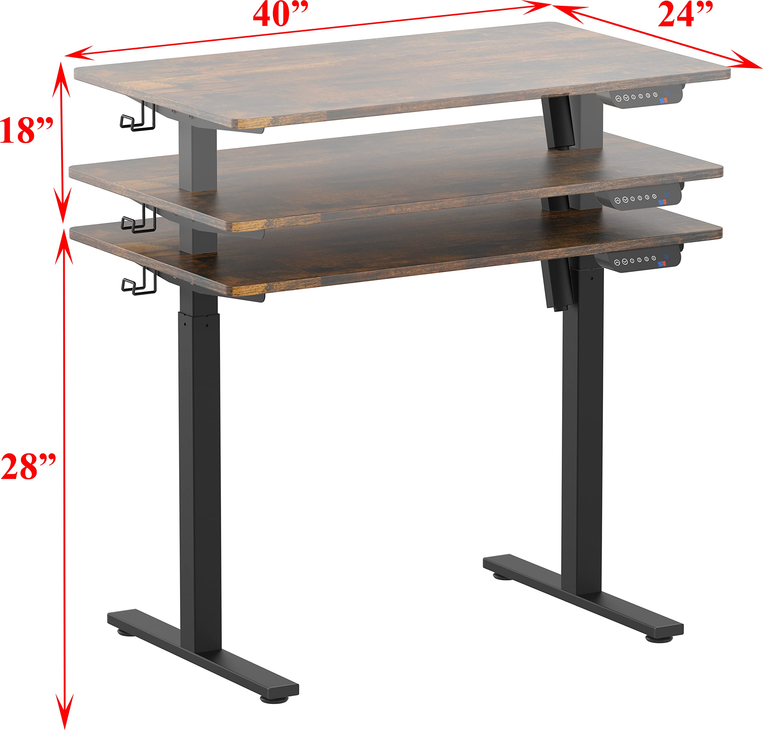 SHW Electric Height Adjustable Standing Desk with Drawer, Memory Preset, Cable Management, Engineered Wood, Rustic Brown, 40-Inch