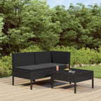 vidaXL Black 3 Piece Patio Lounge Set - Poly Rattan Outdoor Furniture with Cushions, Weather-Resistant, Powder-Coated Steel Frame, Modular Design, Sofa and Tea Table.