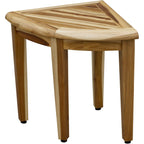 HomeRoots 16' Compact Teak Corner Shower Stool with Shelf in Natural Finish