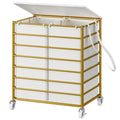 Double Laundry Hamper with Wheels and Lid, 115L Rolling Laundry Basket
