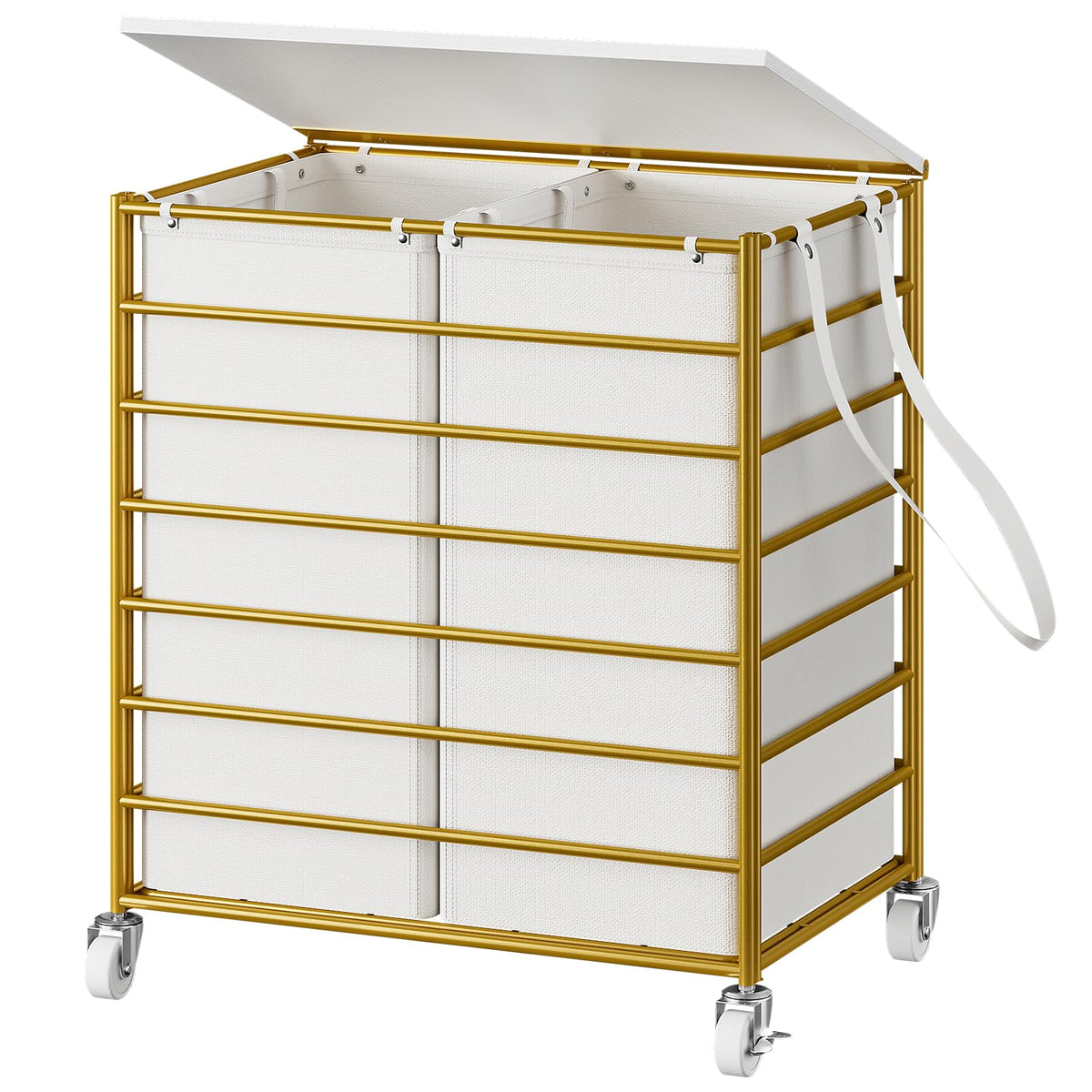 Double Laundry Hamper with Wheels and Lid, 115L Rolling Laundry Basket