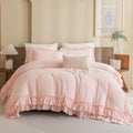 Masaca Blush Pink Comforter Set Queen,Farmhouse Shabby Boho Chic Comforter,Vintage Rustic Soft Microfiber Down Alternative Beddi