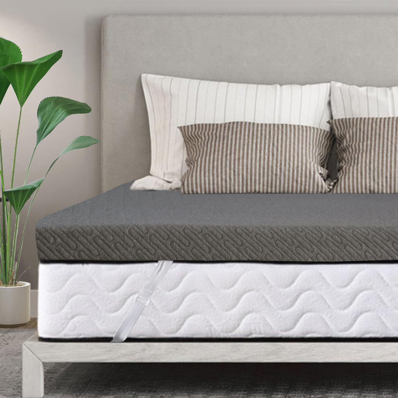 Valuxe 3 Inch Gel Memory Foam Mattress Topper King Size High Density Cooling Pad Pressure Relief Bed Topper Grey (With Removable