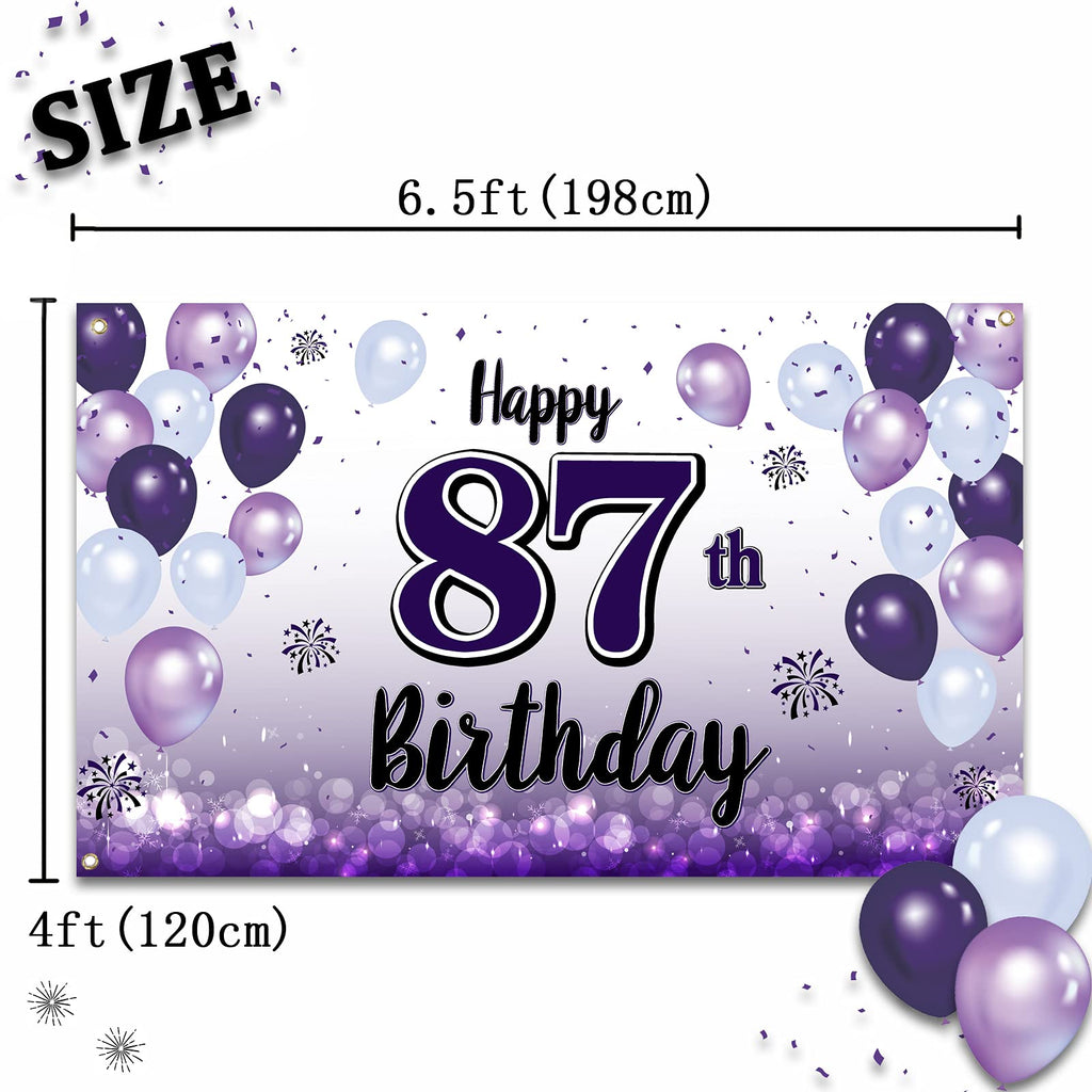 LASKYER Happy 87th Birthday Backdrop Banner, Polyester, Purple, 78" x 47"
