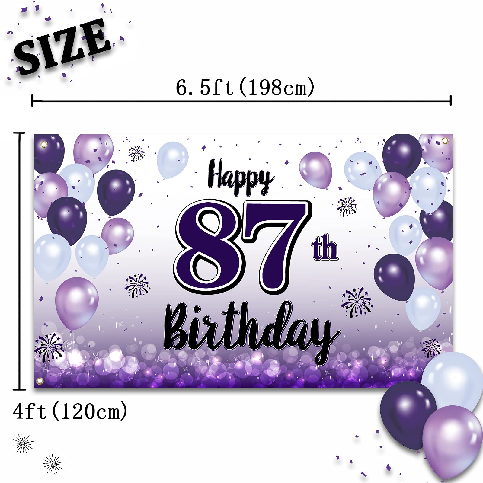 LASKYER Happy 87th Birthday Backdrop Banner, Polyester, Purple, 78" x 47"