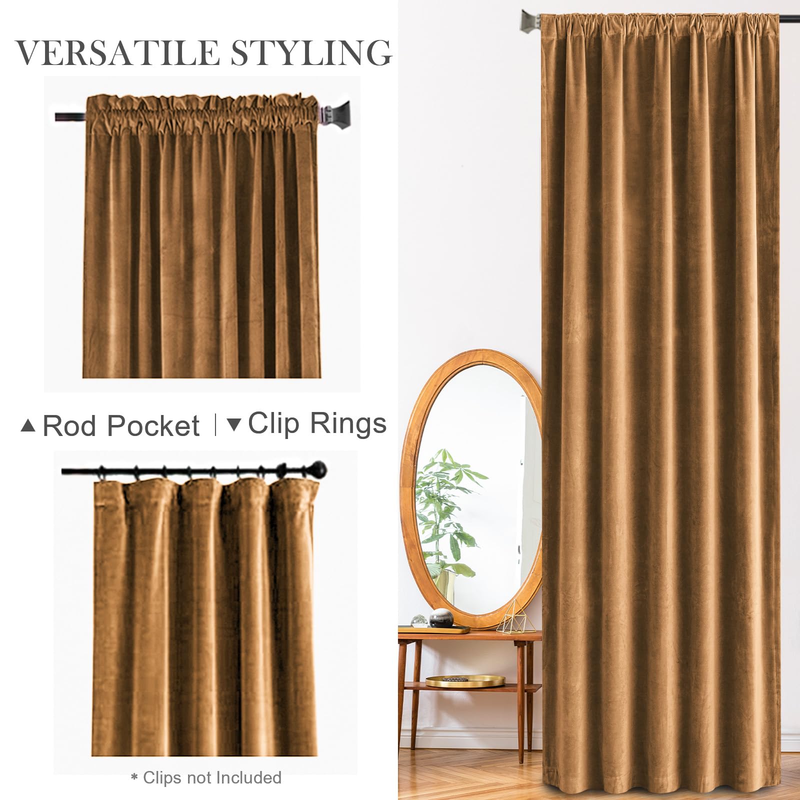 Lazzzy Velvet Curtains Golden Brown Room Darkening Thermal Insulated Curtains 72 Inch Length Drapes For Bedroom Living Rod Pocke