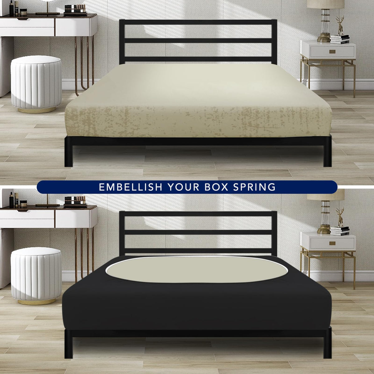 Purefit Stretchy Box Spring Cover Twin - Elastic Fitted Box Spring Wrap Around 4 Sides, Wrinkle & Fading Resistant Fits Twin Size Beds, Black