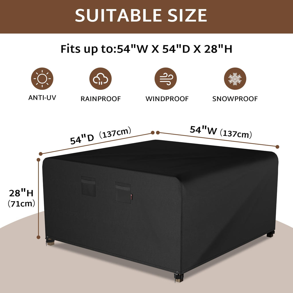 Ibirdie Outdoor Patio Furniture Set Covers 54 X 54 Inch Fit 4 X 4 Ft, 54, 50 Inch Wide, Waterproof Weatherproof Square Cover, Heavy Duty 600D For Outside Dining Table And Chairs