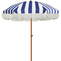 AMMSUN 7ft Patio Umbrella with Fringe Outdoor Tassel Umbrella UPF50+ Wood Color Steel Pole and Steel Ribs Push Button Tilt, Navy