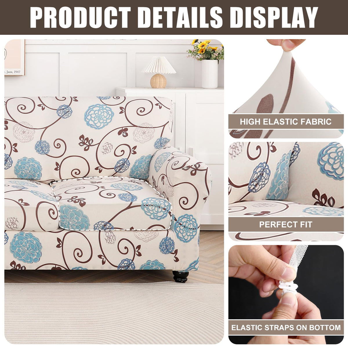 Searchi Stretch Sofa Cover Printed Couch Covers, Floral Pattern 2 Piece Armchair Slipcover With Separate Chair Cushion Cover, Washable Furniture Protector For Living Room(Armchair, Ball Flower)