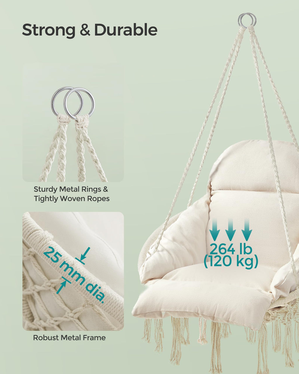 SONGMICS Hanging Chair UGDC042M01 Boho Swing Chair Cotton Cloud White