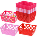 Menkxi 12 Pcs Valentine's Day Pink and Red Baskets, 5.5 x 4 x 2.5 Small Heart Hollowed Plastic Baskets Bulk Empty Love Gift Cont