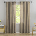 Donren Retro Linen Blend Back Tab Curtains 90 Inches Long,2 Panels Set For Living Room Hook Belt Loops Pocket Sack Draperies Light Filtering Semi Transparent Window Curtains For Bedroom,Taupe,52'Wide