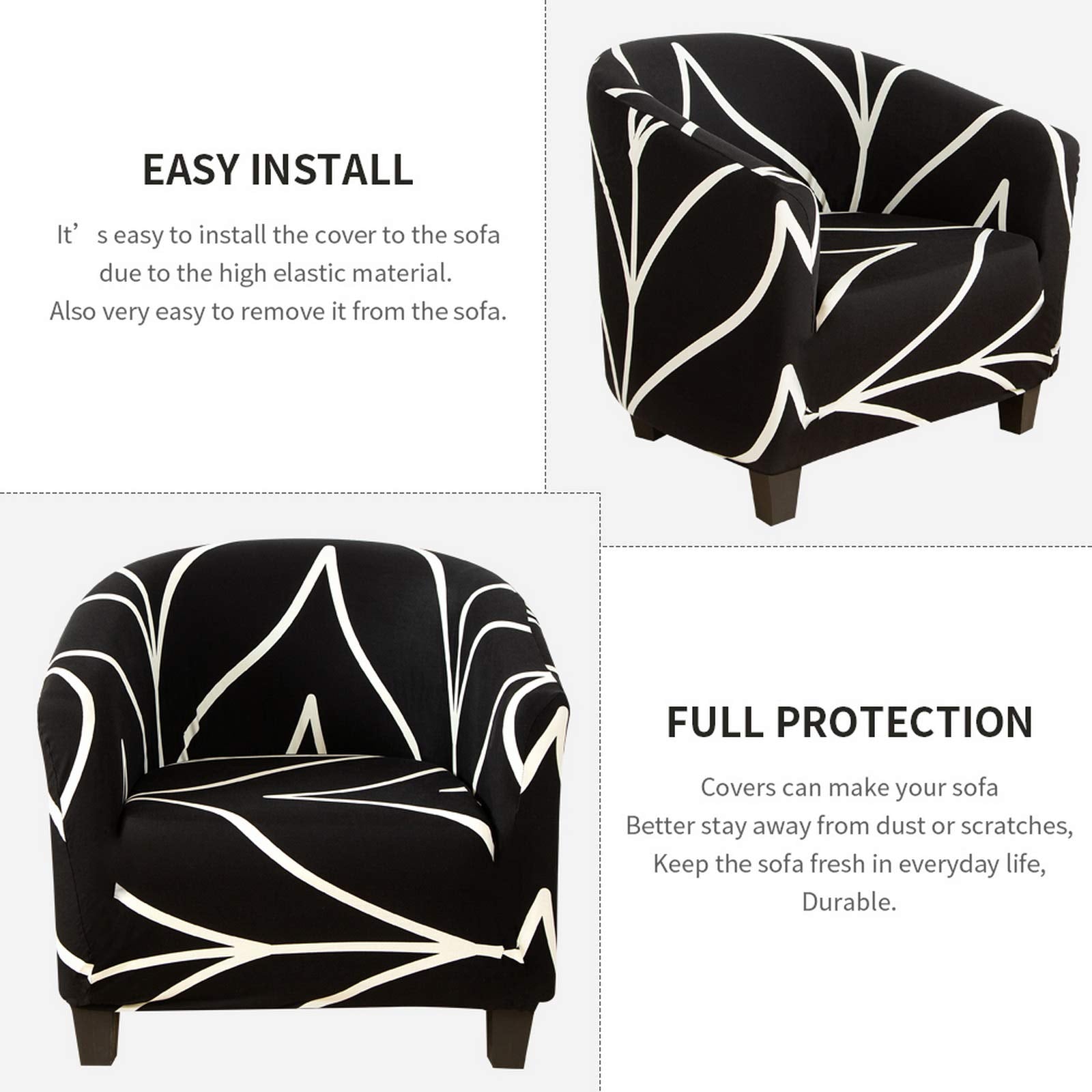 Searchi Club Chair Slipcover Stretch Barrel Chair Covers Printed Tub Chair Slipcovers Soft Spandex Armchair Sofa Cover Removable