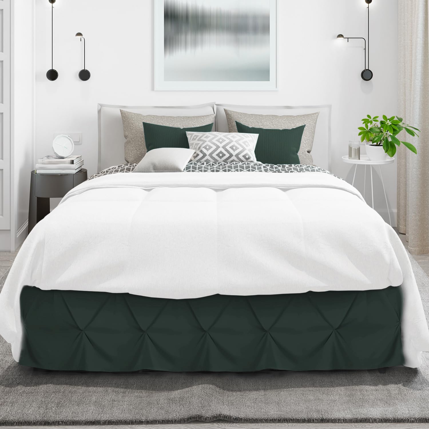 Nestl Forest Green Bed Skirt Cal King Size, Pinch Pleat Cal King Bed Skirt, 14' Drop Cal King Bedskirt, Hotel Quality Bed Skirts, Microfiber Bedskirt For Cal King Bed, Forest Green Cal King Bed Skirt